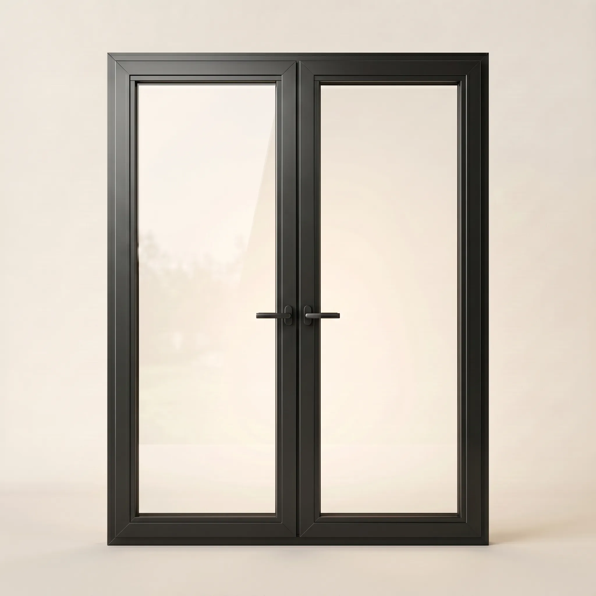 Swinging patio door in matte black aluminum
