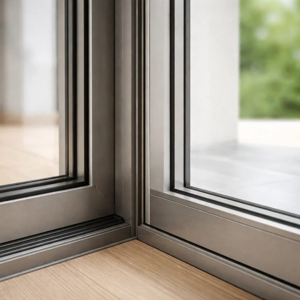 Close-up of precision multi-point hardware on a window frame